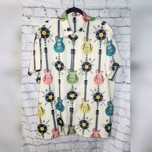 Men's Guitar Records Retro Style Short Sleeve Button Down‎ Shirt Size XL